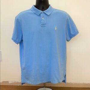 Vintage CUSTOM FIT Ralph Lauren Mesh Sky Blue Polo Shirt with Yellow Logo XL